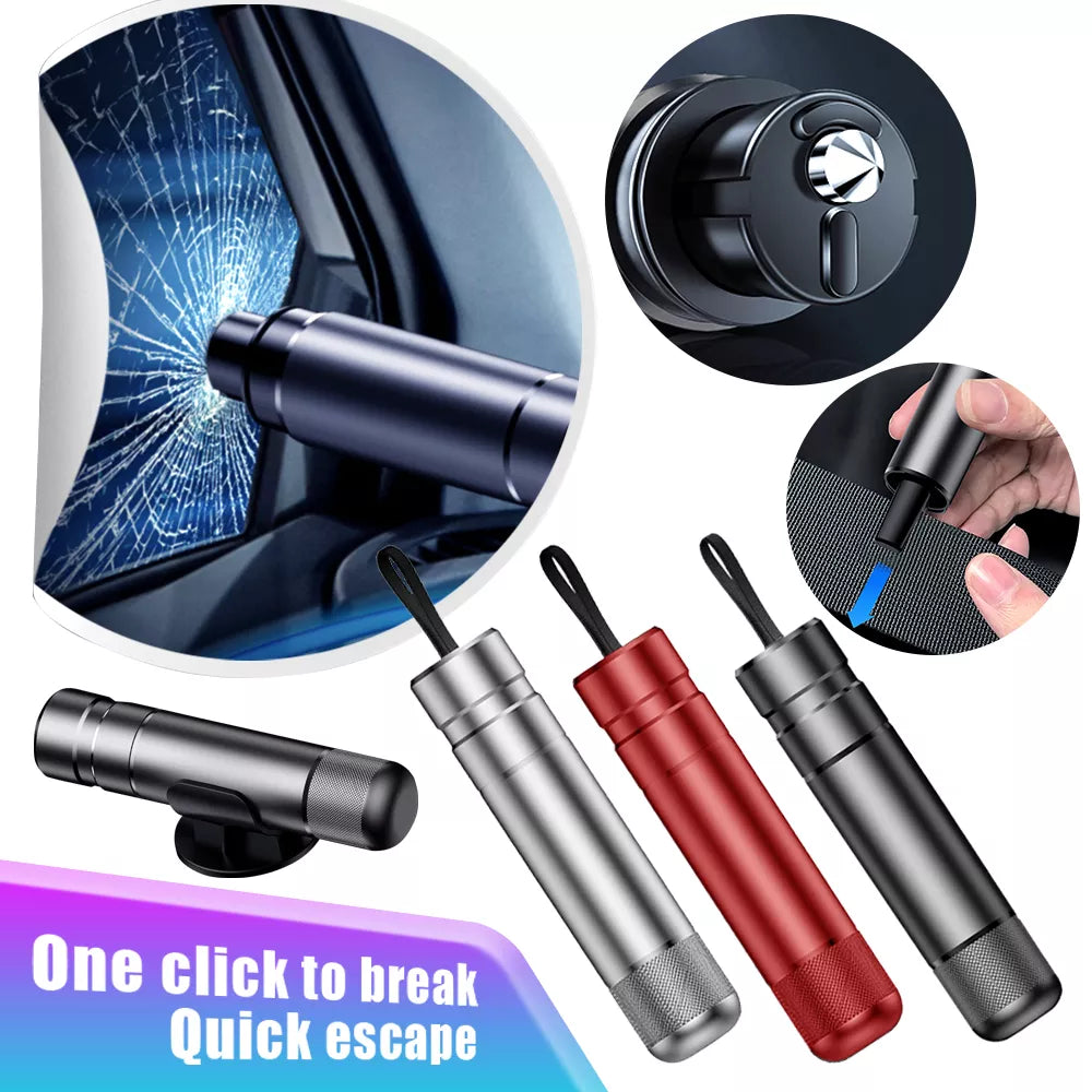 SafetyStrike car emergency escape tool with window punch and seatbelt cutter