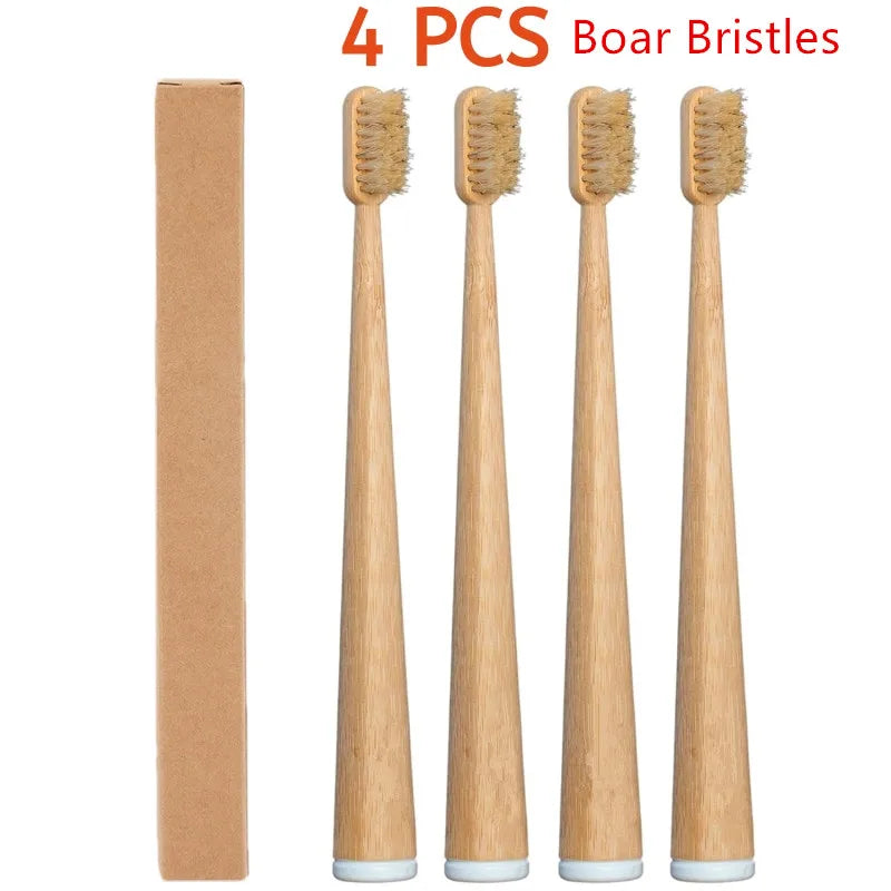 Cartnoova Boar Bristle Bamboo Toothbrushes – 4 Pack [Full Set]