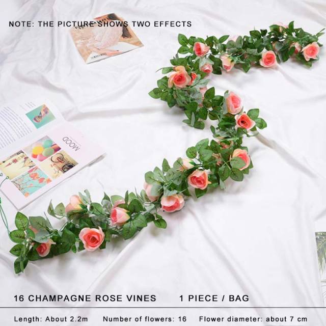 Faux Silk Rose Flower Ivy Vine Garland - Cartnoova