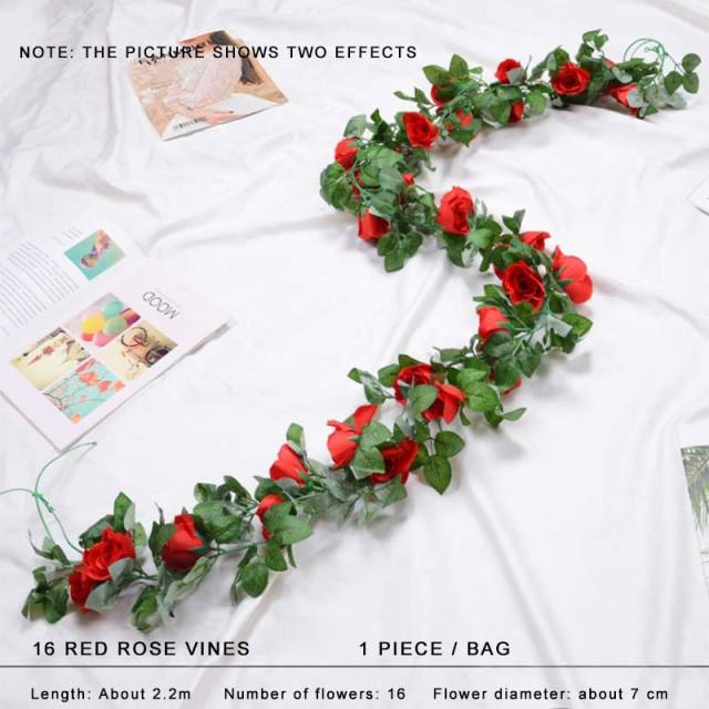 Faux Silk Rose Flower Ivy Vine Garland - Cartnoova