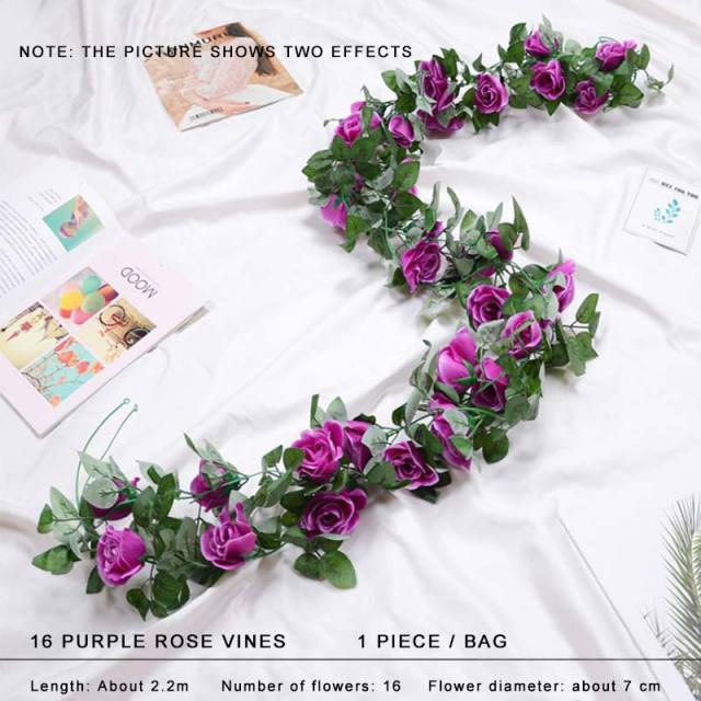 Faux Silk Rose Flower Ivy Vine Garland - Cartnoova