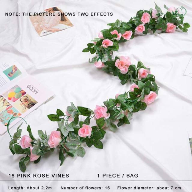 Faux Silk Rose Flower Ivy Vine Garland - Cartnoova