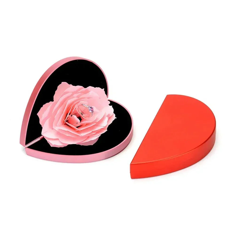 LoveNest™ - 3D Heart Shape Rose Flower Ring Box - Cartnoova
