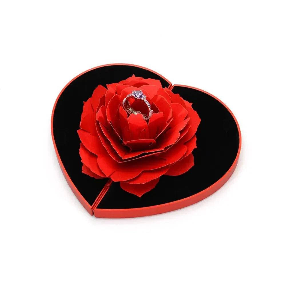 LoveNest™ - 3D Heart Shape Rose Flower Ring Box - Cartnoova