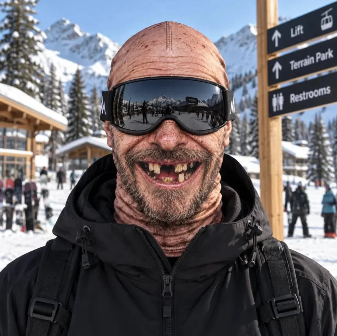 Missing teeth realistic elderly face ski mask