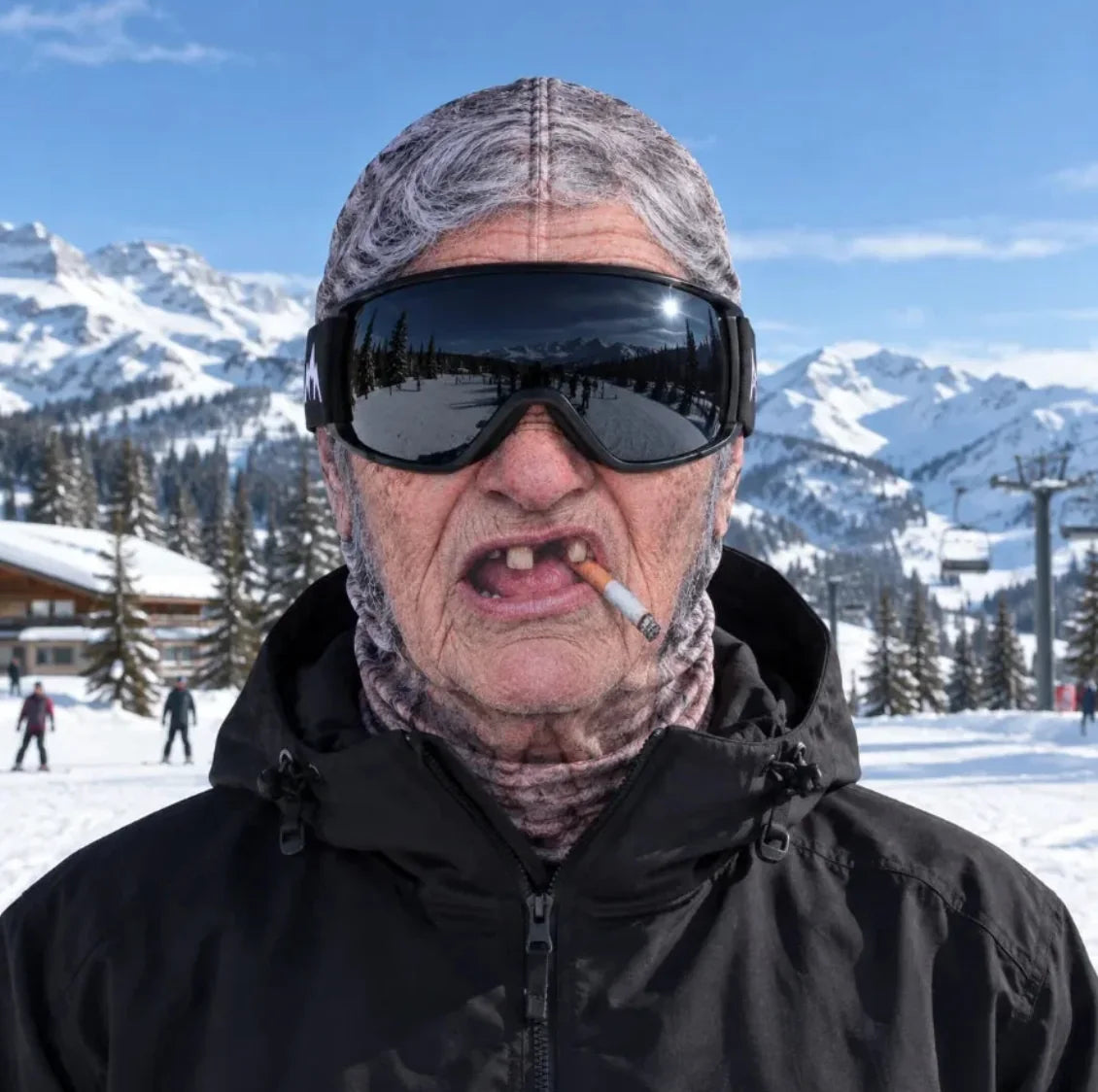 Gray hair realistic smoker face ski mask