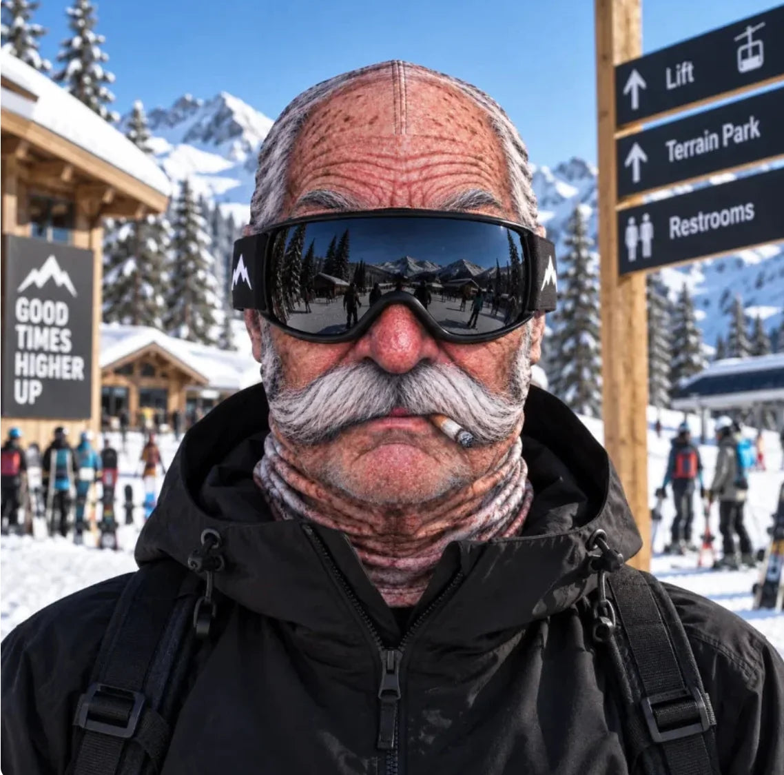 Large moustache realistic elderly ski mask
