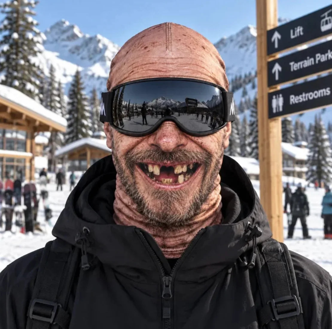 Bald smiling realistic face ski mask