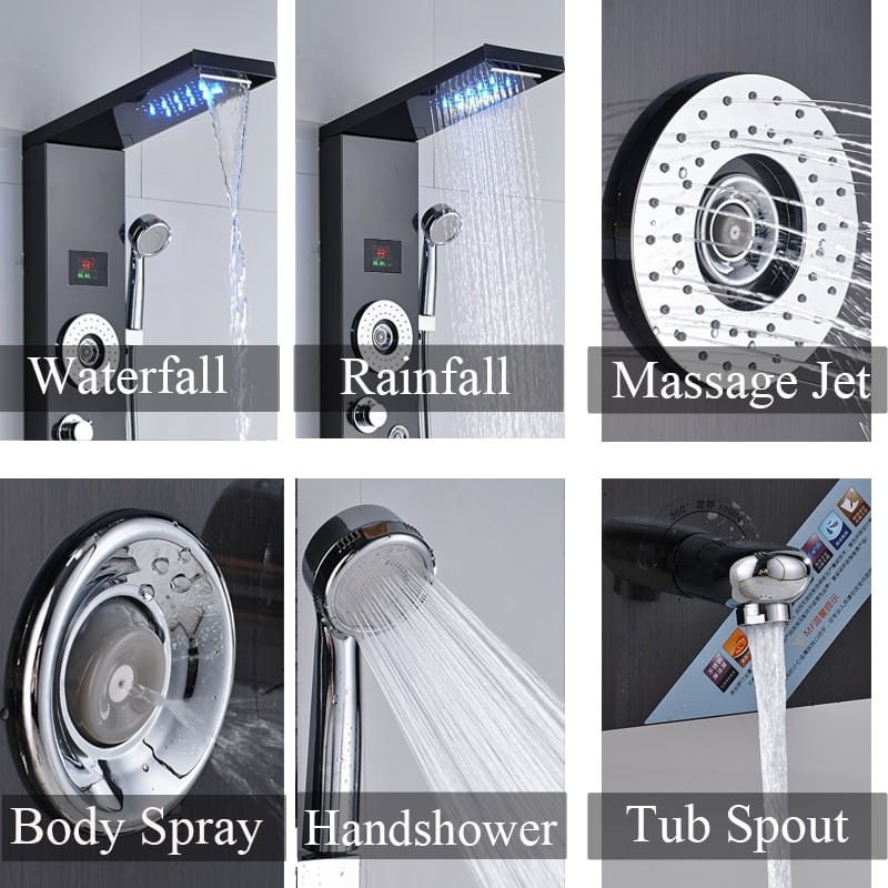 Rainfall Shower ™ - Luxurious 6-Stage LED Shower Panel with Massage Jets and Temperature Screen - Cartnoova