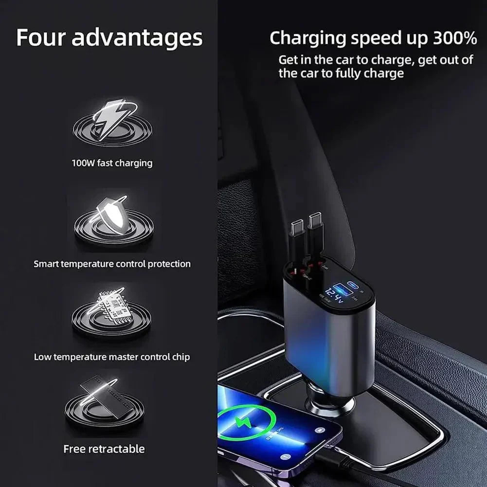 RapidLink™ - 100W 4 IN 1 Retractable Car Charger - Cartnoova