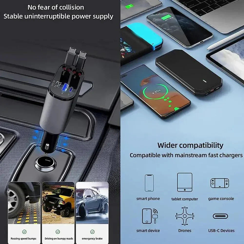 RapidLink™ - 100W 4 IN 1 Retractable Car Charger - Cartnoova