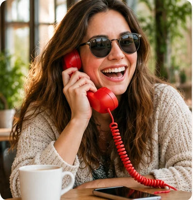 Lifestyle image of an adult using RetroCall smartphone handset at home