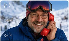 Lifestyle image of adult using RetroCall handset while traveling