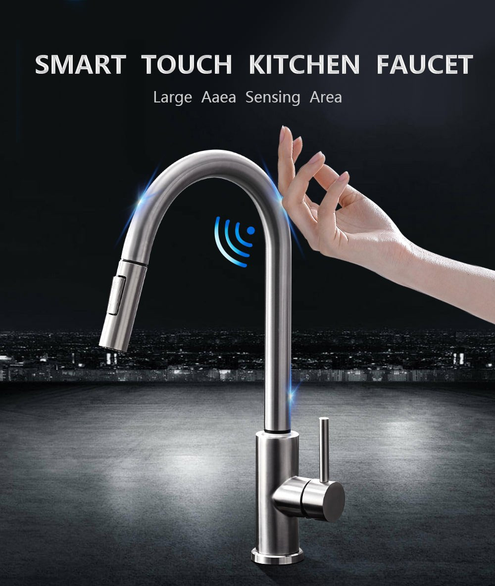 Smart Stainless Steel Sensor Kitchen Faucet [With Pull Out & Spray Head] - Cartnoova