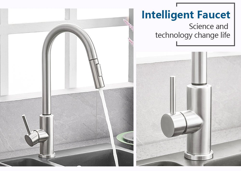 Smart Stainless Steel Sensor Kitchen Faucet [With Pull Out & Spray Head] - Cartnoova