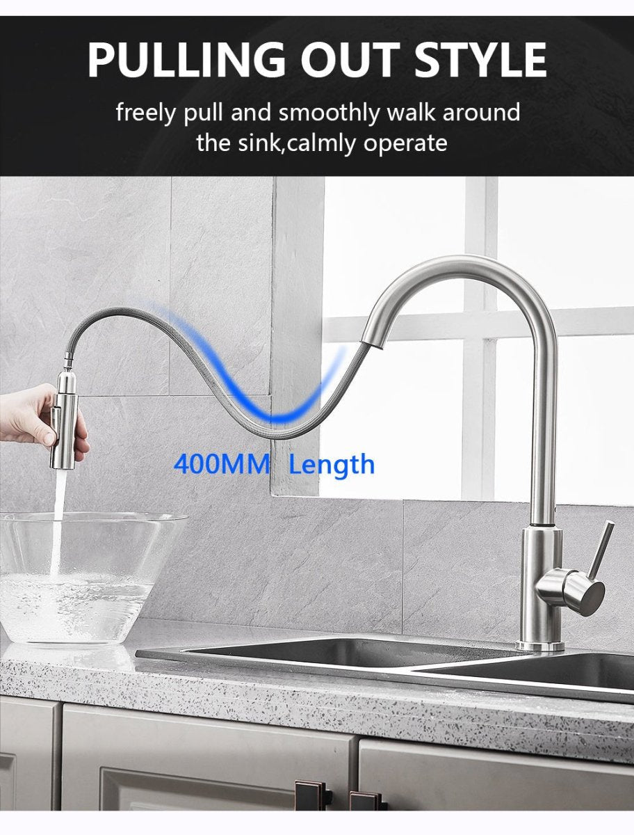 Smart Stainless Steel Sensor Kitchen Faucet [With Pull Out & Spray Head] - Cartnoova