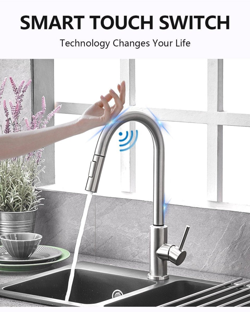 Smart Stainless Steel Sensor Kitchen Faucet [With Pull Out & Spray Head] - Cartnoova