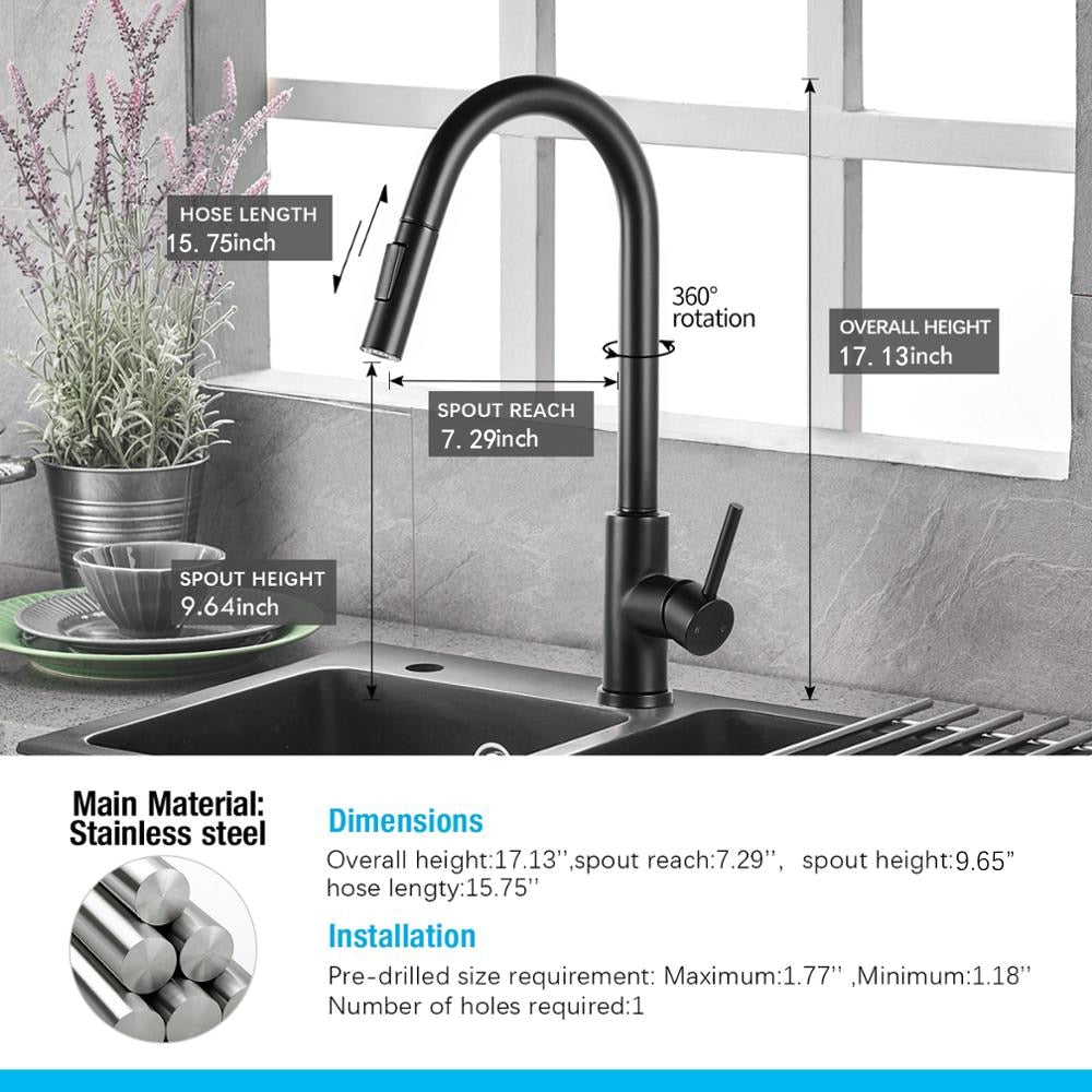 Smart Stainless Steel Sensor Kitchen Faucet [With Pull Out & Spray Head] - Cartnoova